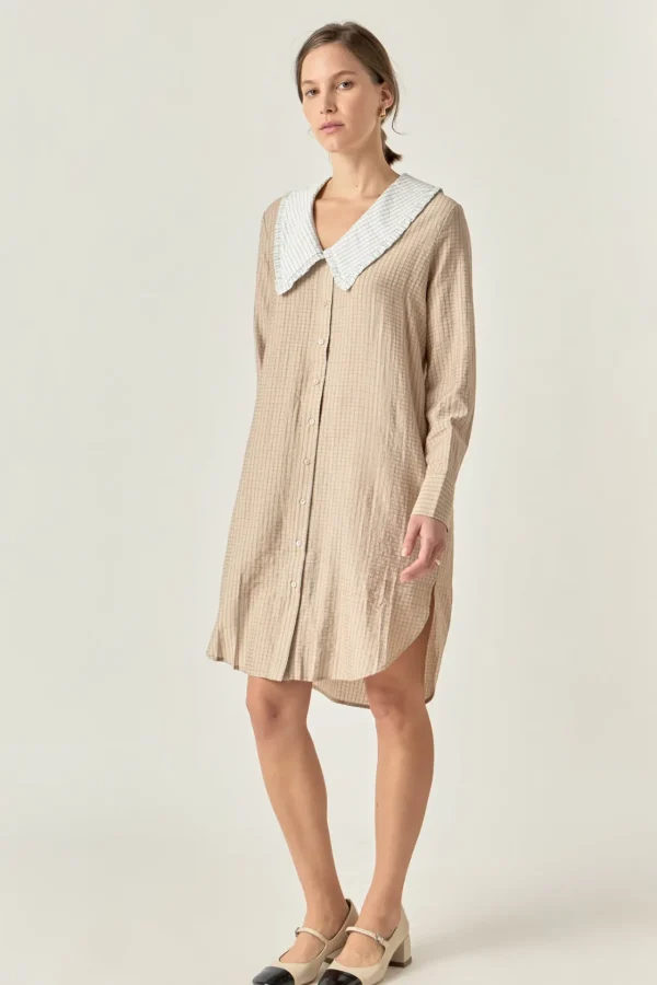 ENGLISH FACTORY White Dresses | Tops*- Shirt Dress with Contrast Collar BEIGE/WHITE