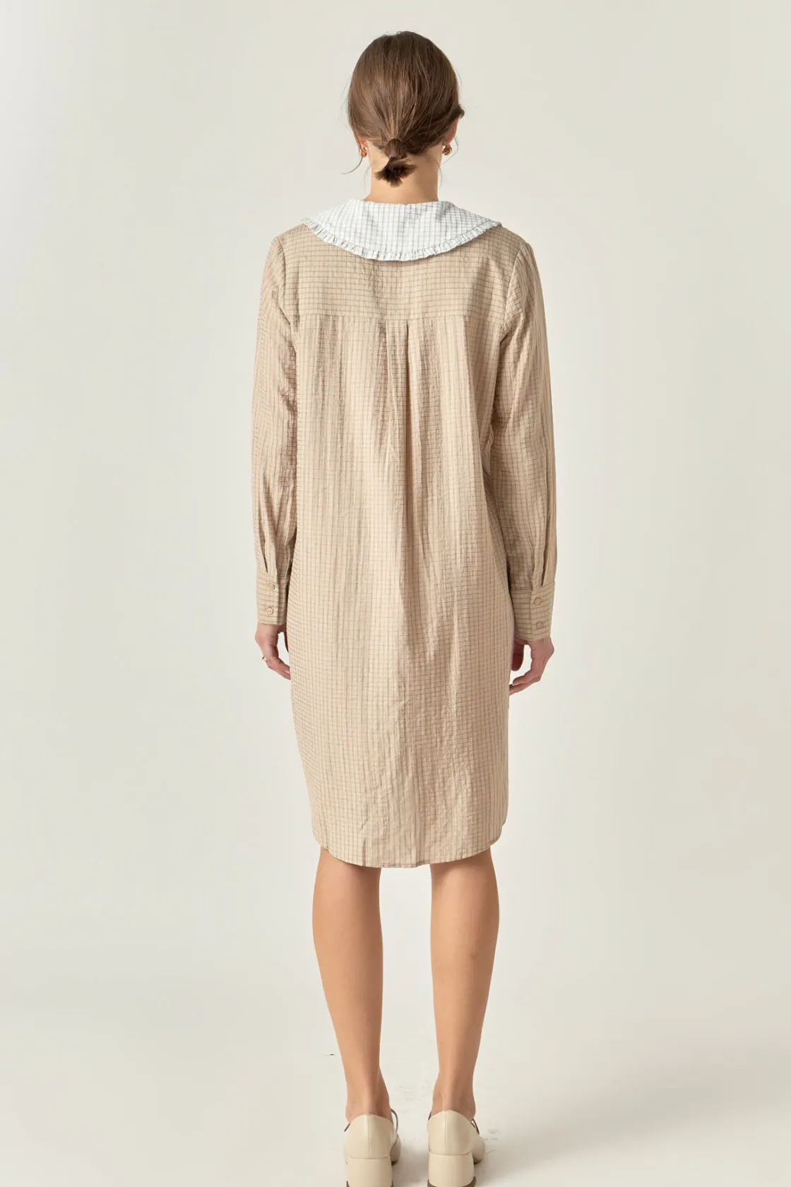 english_factory__shirt_dr_2.webp ENGLISH FACTORY White Dresses | Tops*- Shirt Dress with Contrast Collar BEIGE/WHITE