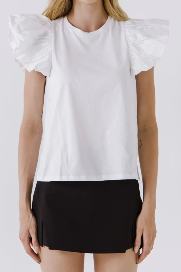 ENGLISH FACTORY Tops*- Short Balloon Sleeve Top WHITE