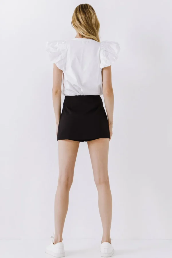 ENGLISH FACTORY Tops*- Short Balloon Sleeve Top WHITE