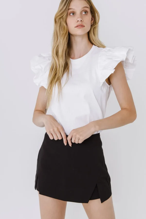 ENGLISH FACTORY Tops*- Short Balloon Sleeve Top WHITE