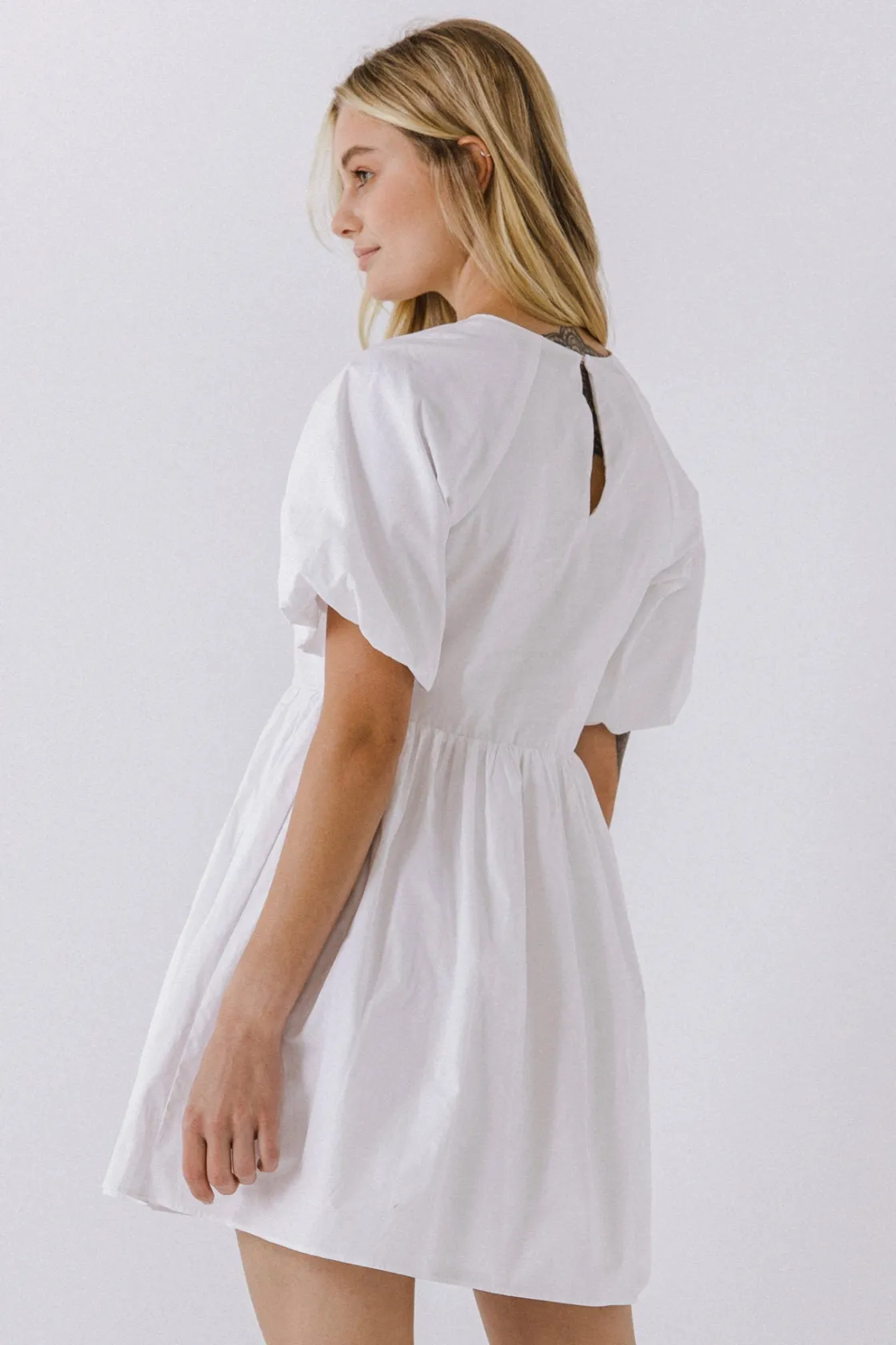 english_factory__short_ba_7.webp ENGLISH FACTORY White Dresses | Tops*- Short Balloon Sleeve Mini Dress
