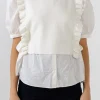 ENGLISH FACTORY Tops*- Short Puff Sleeve Shirt with Ruffed Sweater IVORY