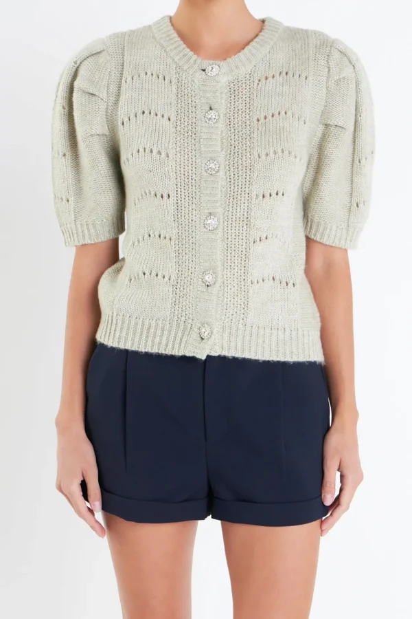 ENGLISH FACTORY Sweaters & Knits | Tops*- Short Puff Sleeve Knit Cardigan