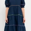 ENGLISH FACTORY White Dresses | Tops*- Short Puff Sleeve Dress Piping Detail