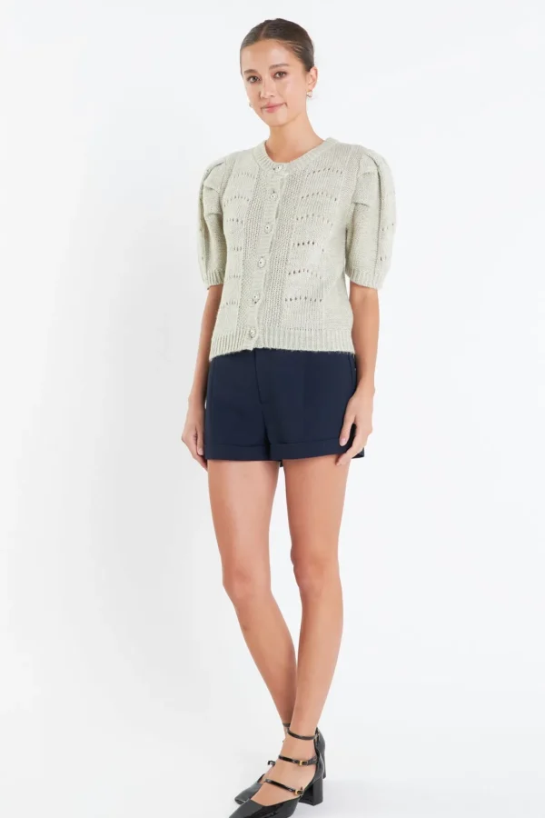 ENGLISH FACTORY Sweaters & Knits | Tops*- Short Puff Sleeve Knit Cardigan