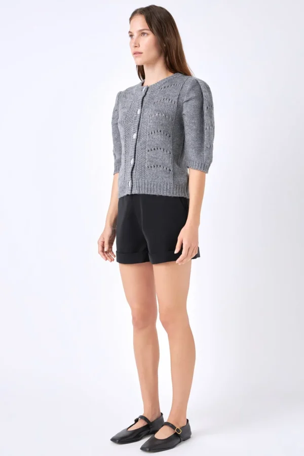 ENGLISH FACTORY Sweaters & Knits | Tops*- Short Puff Sleeve Knit Cardigan