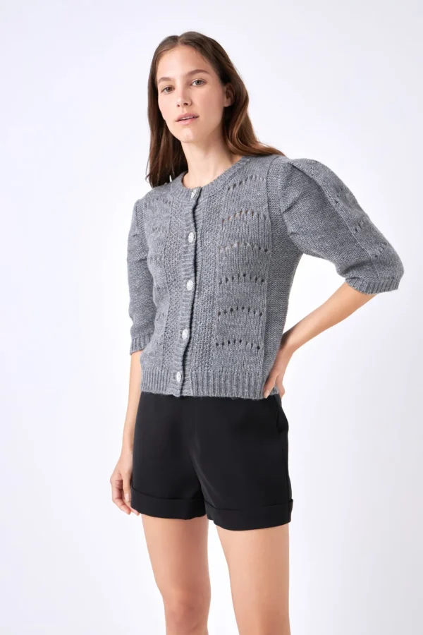 ENGLISH FACTORY Sweaters & Knits | Tops*- Short Puff Sleeve Knit Cardigan