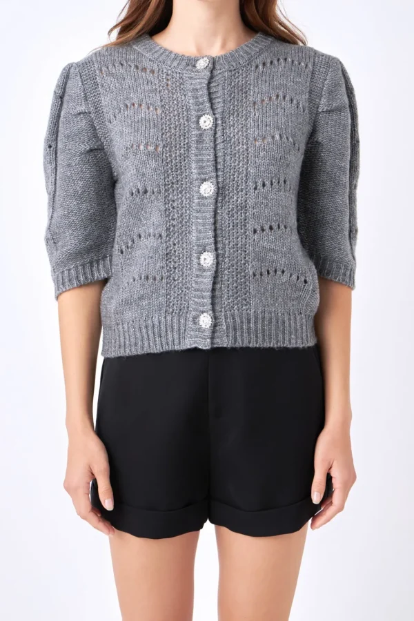 ENGLISH FACTORY Sweaters & Knits | Tops*- Short Puff Sleeve Knit Cardigan
