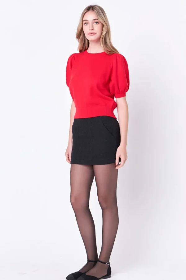 ENGLISH FACTORY Sweaters & Knits*- Short Puff Sleeve Knit Top