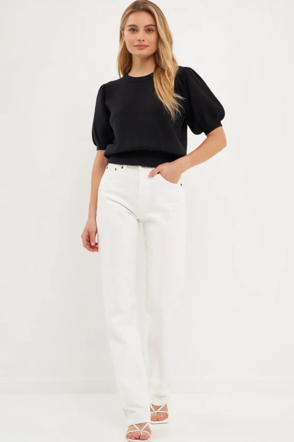 ENGLISH FACTORY Sweaters & Knits*- Short Puff Sleeve Knit Top