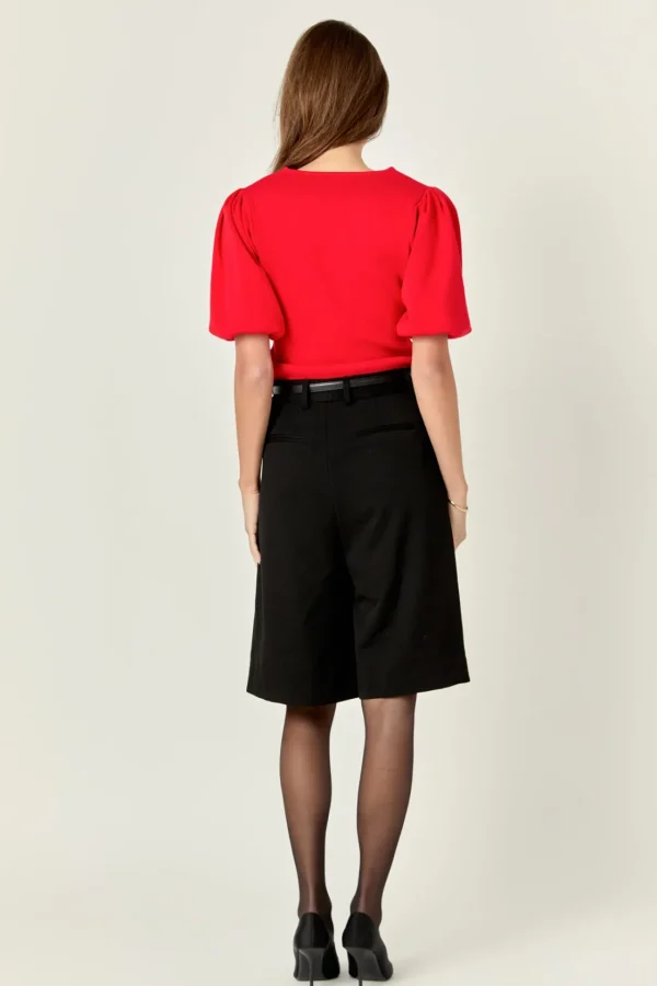 ENGLISH FACTORY Tops*- Short Puff Sleeves Sweater Top RED