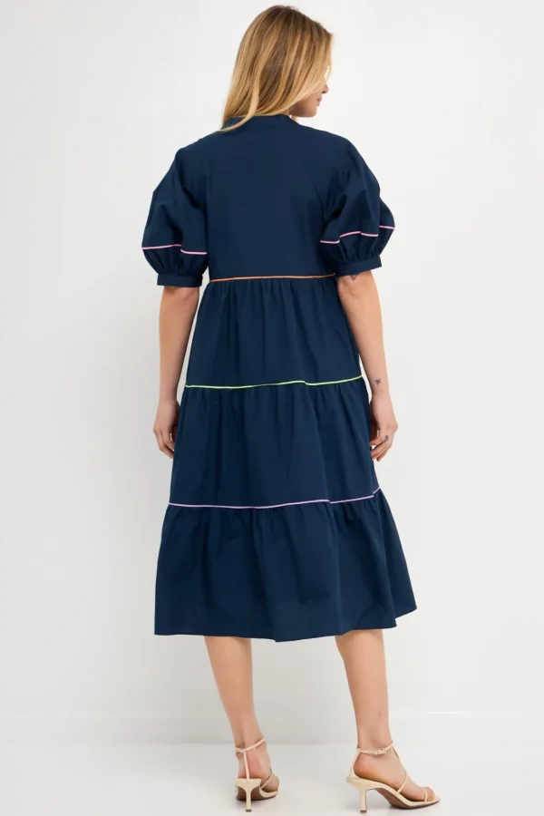 ENGLISH FACTORY White Dresses | Tops*- Short Puff Sleeve Dress Piping Detail