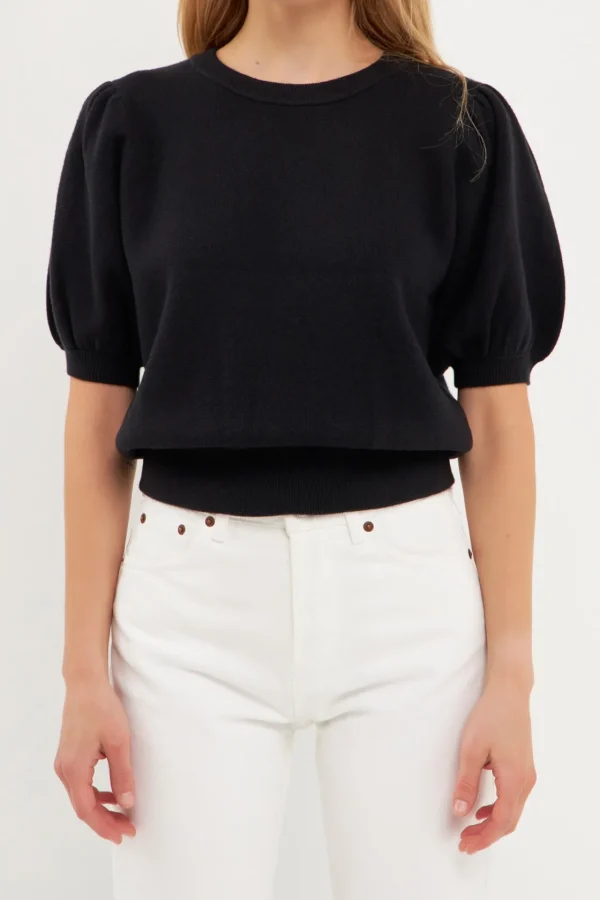 ENGLISH FACTORY Sweaters & Knits*- Short Puff Sleeve Knit Top