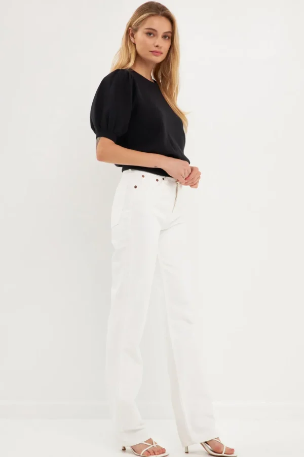 ENGLISH FACTORY Sweaters & Knits*- Short Puff Sleeve Knit Top