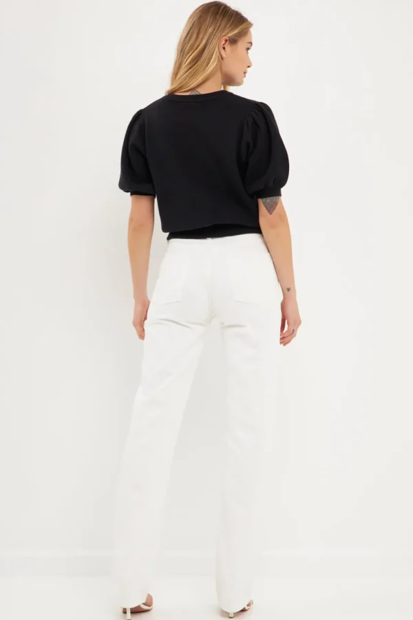 ENGLISH FACTORY Sweaters & Knits*- Short Puff Sleeve Knit Top