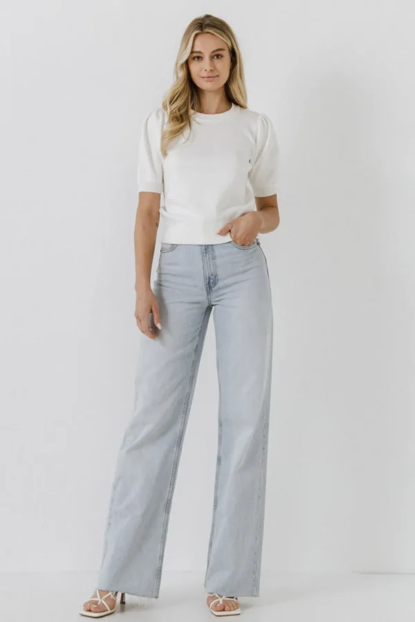 ENGLISH FACTORY Sweaters & Knits*- Short Puff Sleeve Knit Top