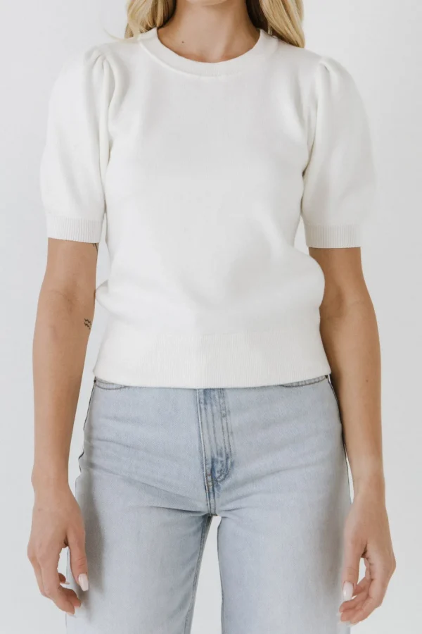 ENGLISH FACTORY Sweaters & Knits*- Short Puff Sleeve Knit Top