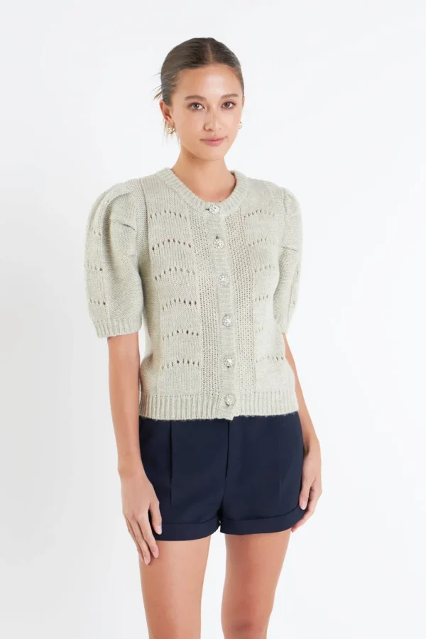 ENGLISH FACTORY Sweaters & Knits | Tops*- Short Puff Sleeve Knit Cardigan