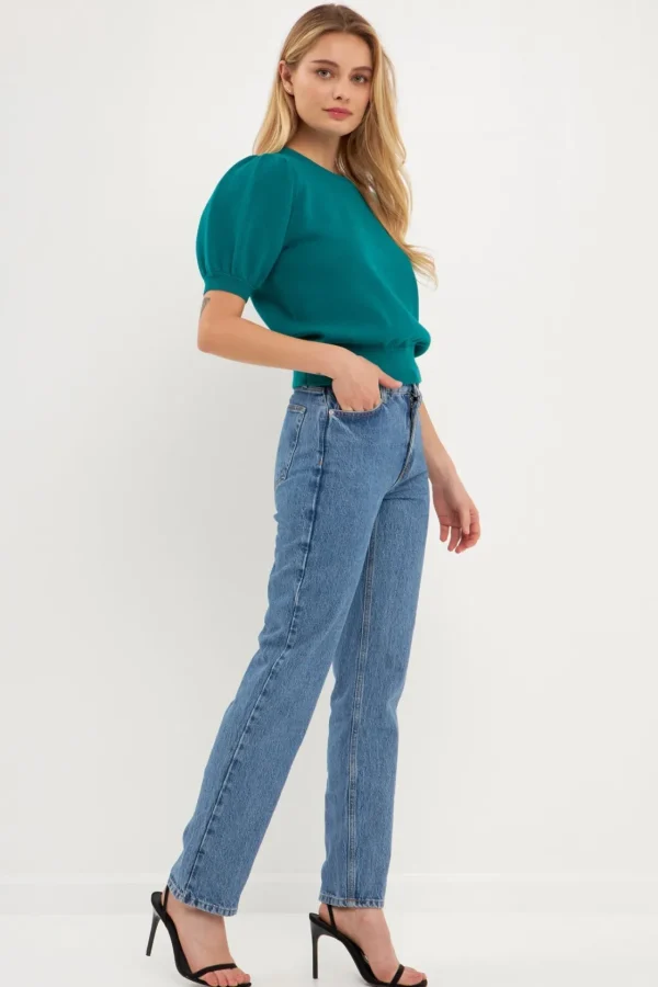 ENGLISH FACTORY Sweaters & Knits*- Short Puff Sleeve Knit Top