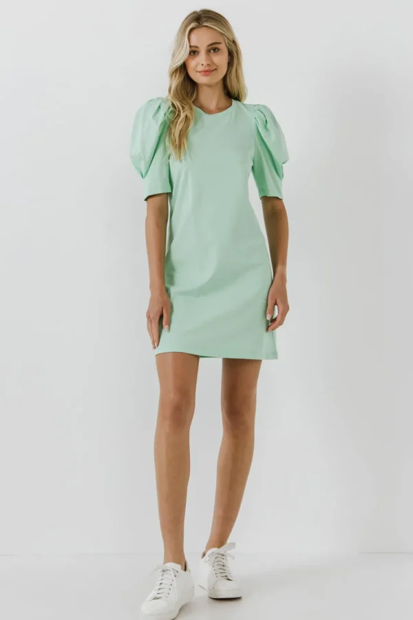 ENGLISH FACTORY Tops*- Short Puff Sleeve T Shirt Dress