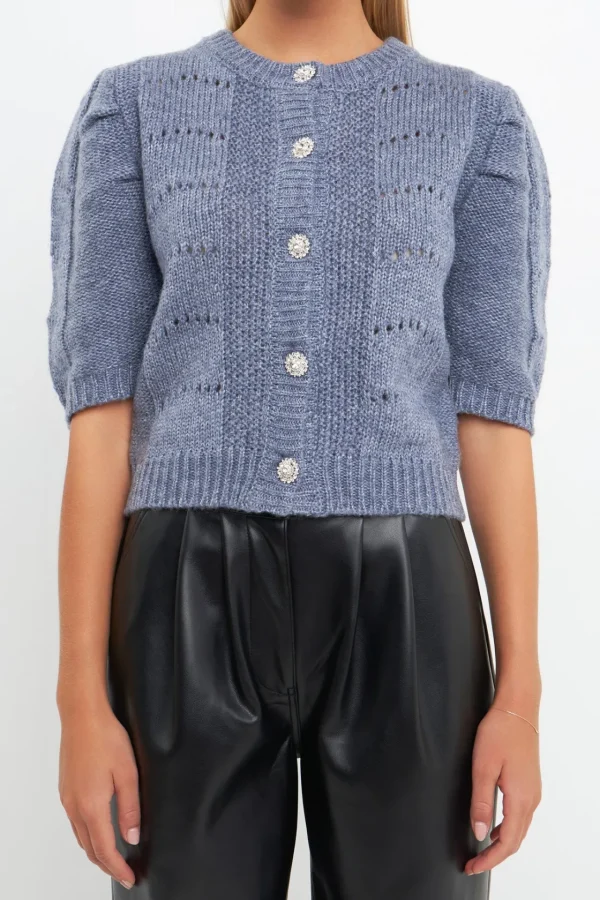 ENGLISH FACTORY Sweaters & Knits | Tops*- Short Puff Sleeve Knit Cardigan