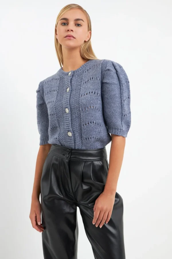 ENGLISH FACTORY Sweaters & Knits | Tops*- Short Puff Sleeve Knit Cardigan