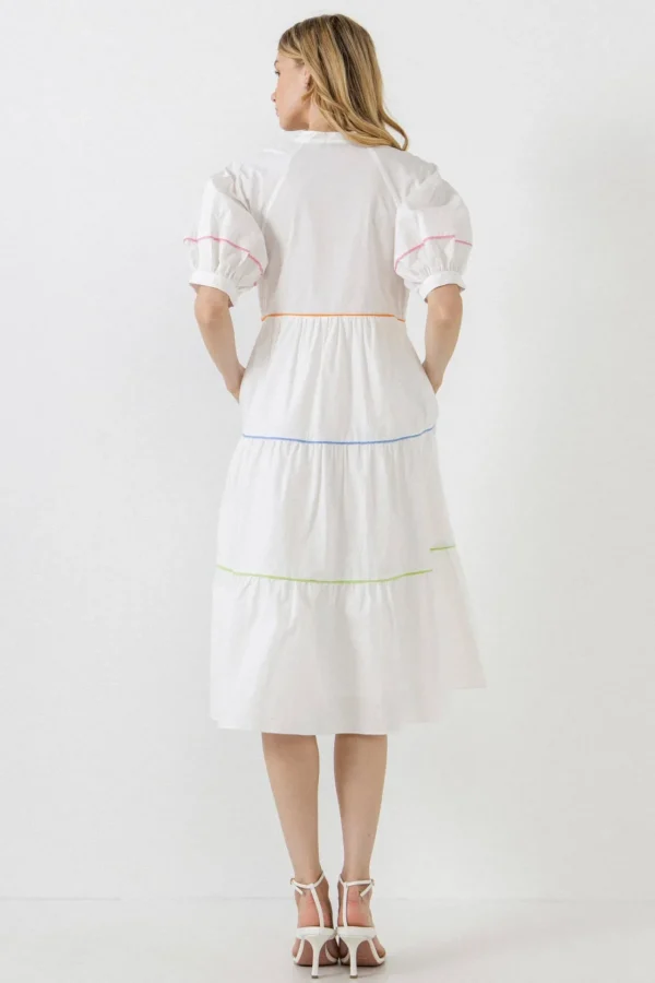 ENGLISH FACTORY White Dresses | Tops*- Short Puff Sleeve Dress Piping Detail