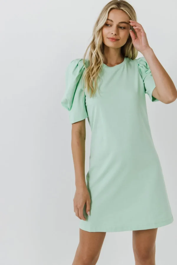 ENGLISH FACTORY Tops*- Short Puff Sleeve T Shirt Dress