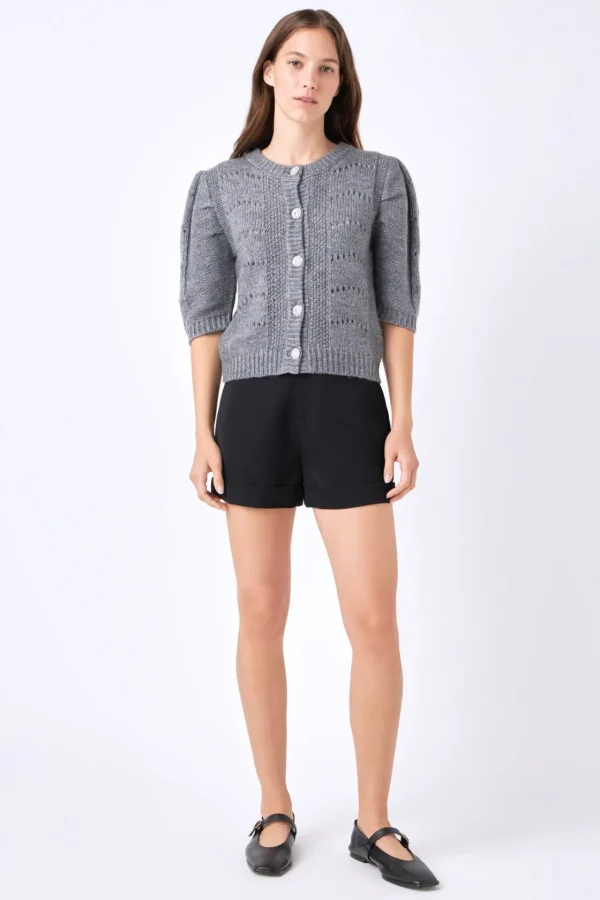 ENGLISH FACTORY Sweaters & Knits | Tops*- Short Puff Sleeve Knit Cardigan
