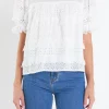 ENGLISH FACTORY Tops*- Short Sleeve Lace Babydoll Top OFFWHITE