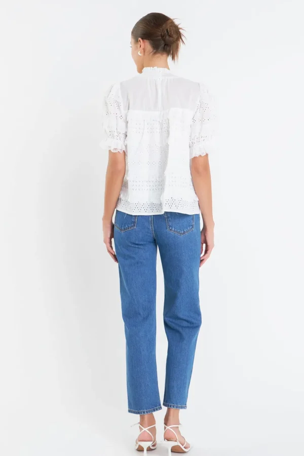 ENGLISH FACTORY Tops*- Short Sleeve Lace Babydoll Top OFFWHITE