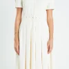 ENGLISH FACTORY White Dresses | Tops*- Short-Sleeve Pleated Midi Dress CREAM