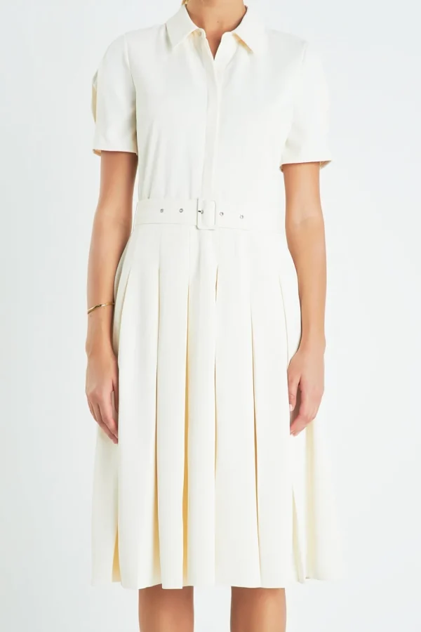 ENGLISH FACTORY White Dresses | Tops*- Short-Sleeve Pleated Midi Dress CREAM