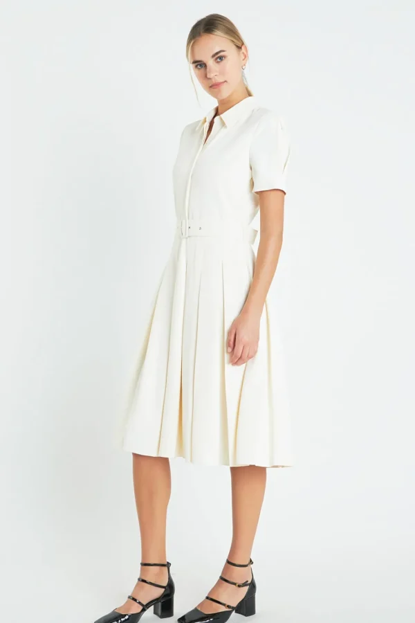 ENGLISH FACTORY White Dresses | Tops*- Short-Sleeve Pleated Midi Dress CREAM