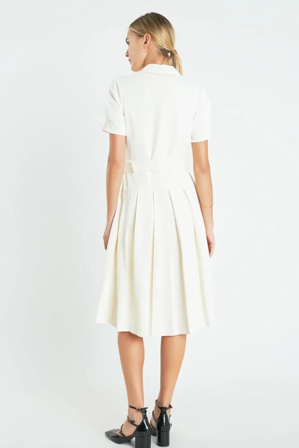 ENGLISH FACTORY White Dresses | Tops*- Short-Sleeve Pleated Midi Dress CREAM
