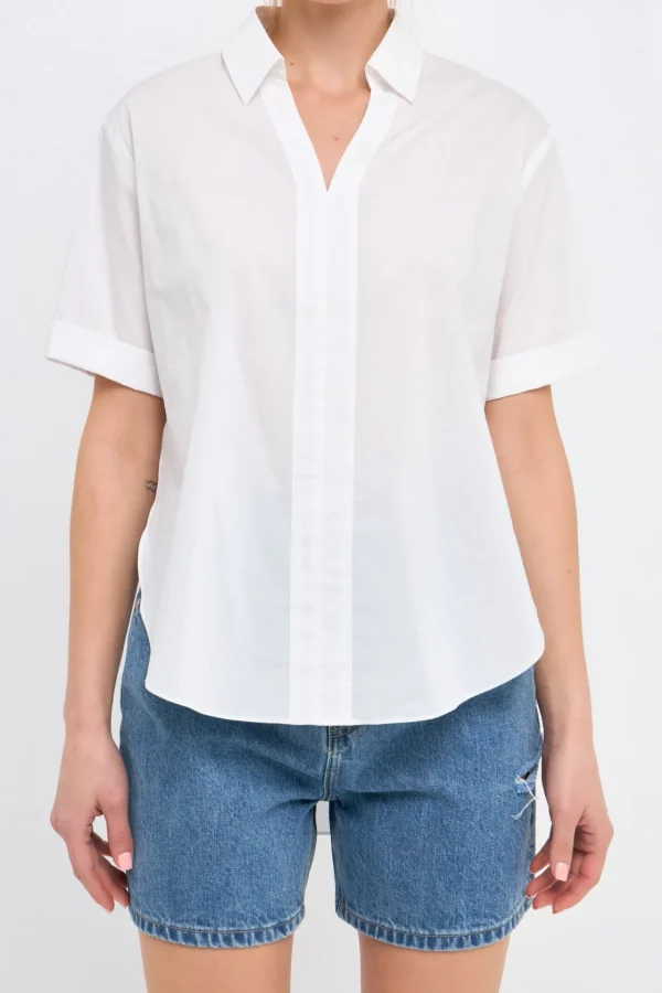 ENGLISH FACTORY Tops*- Side Slit Long Shirt WHITE