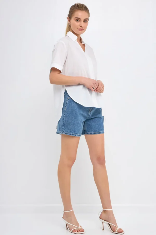 ENGLISH FACTORY Tops*- Side Slit Long Shirt WHITE