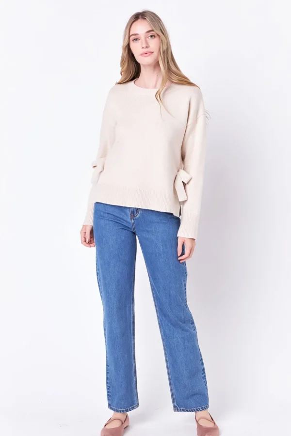 ENGLISH FACTORY Sweaters & Knits | Tops*- Side Tie Crewneck Sweater