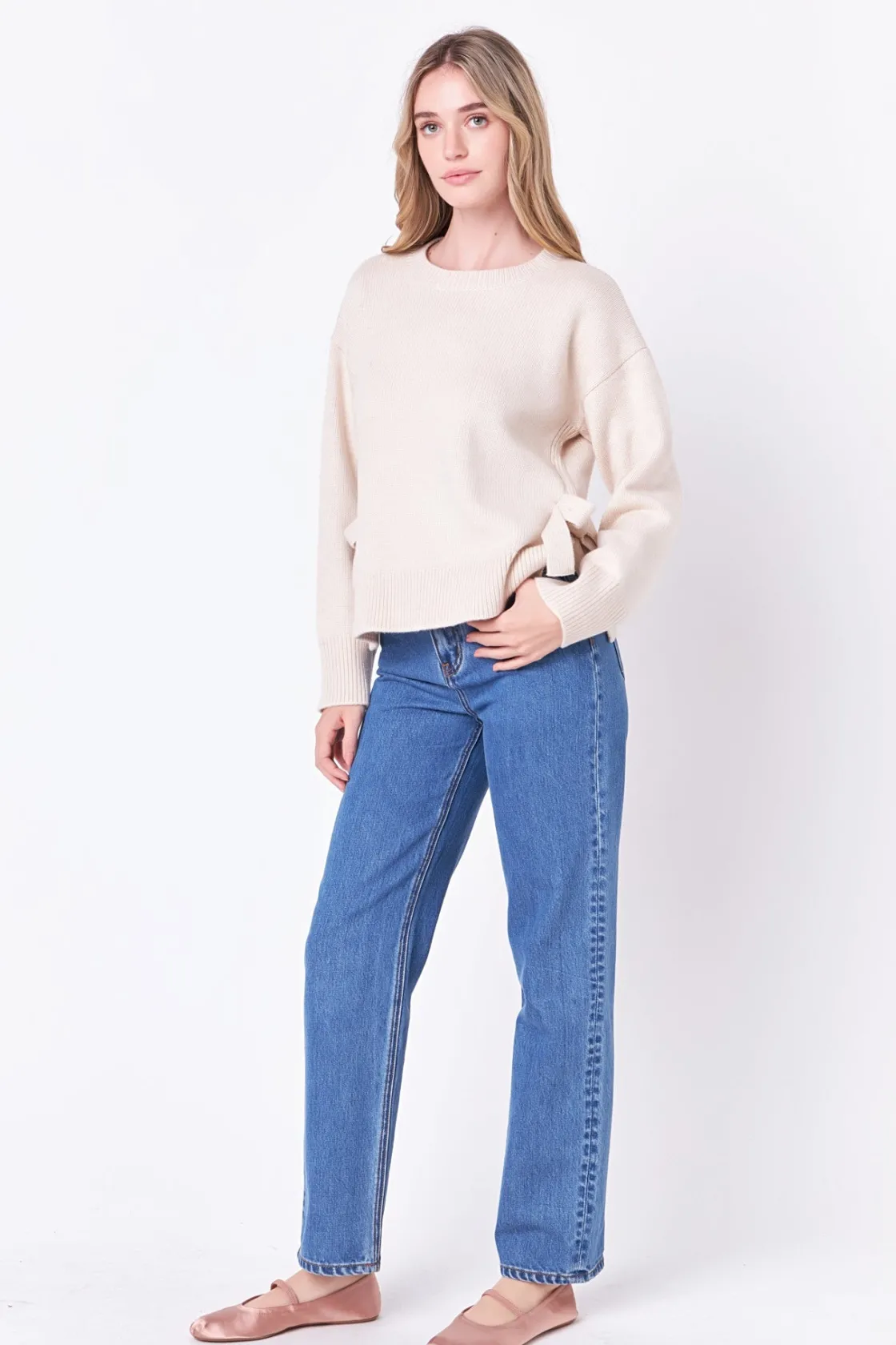 english_factory__side_tie_6.webp ENGLISH FACTORY Sweaters & Knits | Tops*- Side Tie Crewneck Sweater