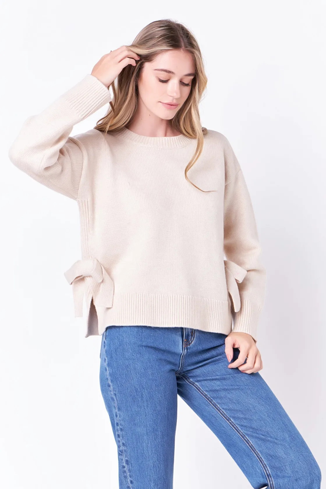 english_factory__side_tie_8.webp ENGLISH FACTORY Sweaters & Knits | Tops*- Side Tie Crewneck Sweater