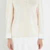 ENGLISH FACTORY Shirts & Blouses | Tops*- Silky Shirt with Poplin Combo Collar IVORY