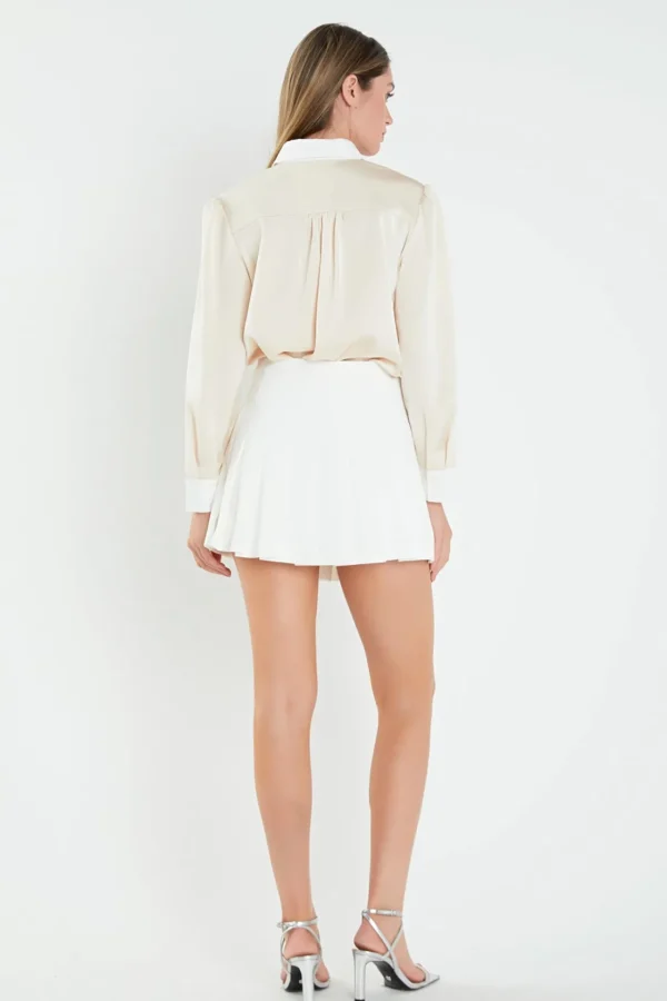 ENGLISH FACTORY Shirts & Blouses | Tops*- Silky Shirt with Poplin Combo Collar IVORY