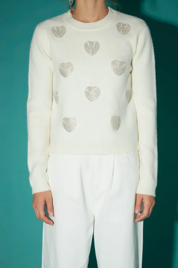 ENGLISH FACTORY Sweaters & Knits*- Silver Heart Knit OFFWHITE