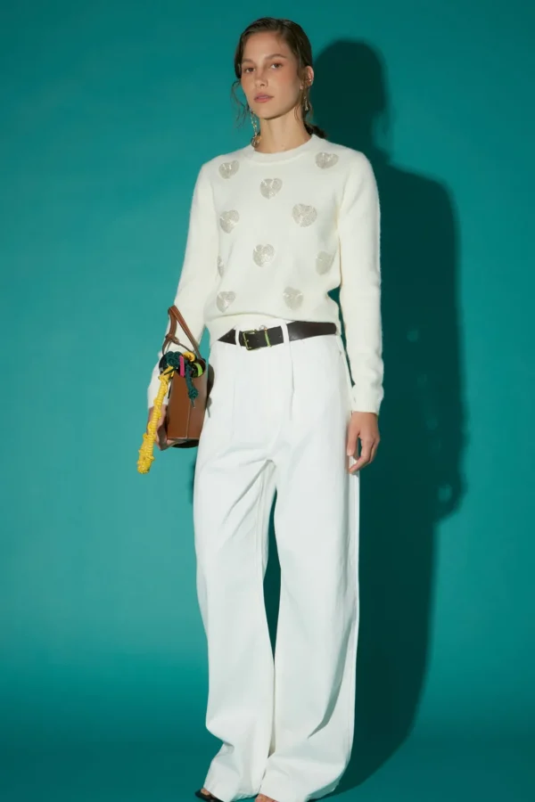 ENGLISH FACTORY Sweaters & Knits*- Silver Heart Knit OFFWHITE