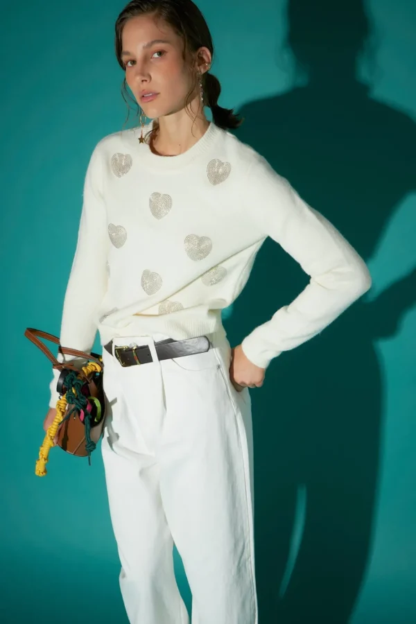 ENGLISH FACTORY Sweaters & Knits*- Silver Heart Knit OFFWHITE