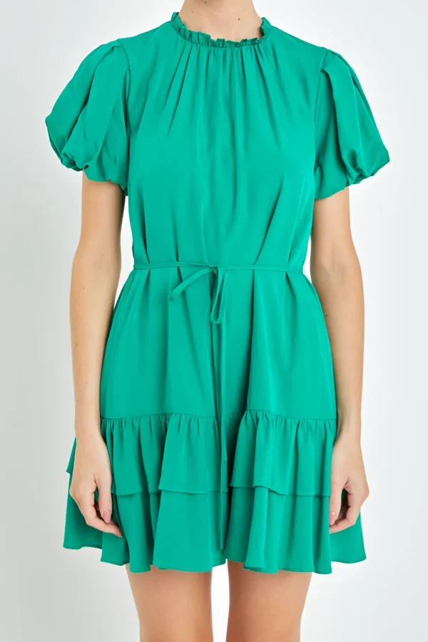 ENGLISH FACTORY Tops*- Skinny Belted Mini Dress KELLYGREEN