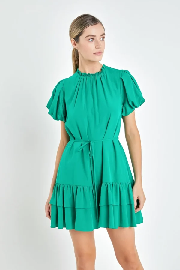 ENGLISH FACTORY Tops*- Skinny Belted Mini Dress KELLYGREEN