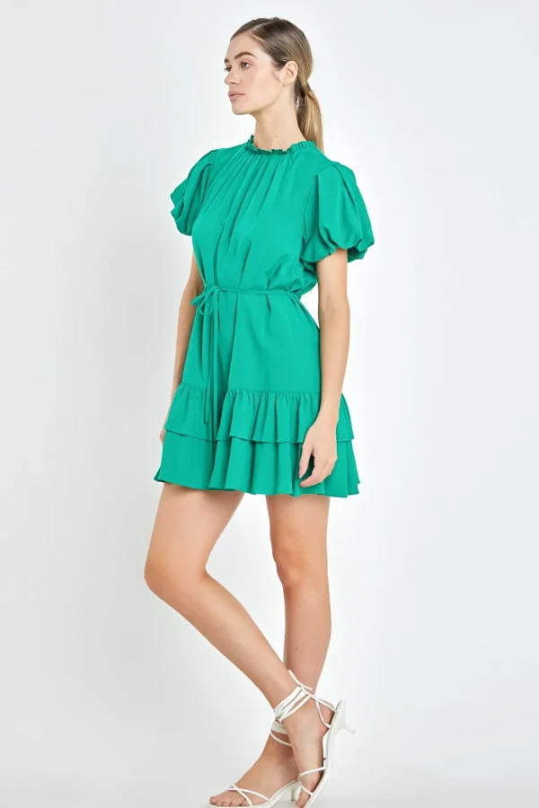 ENGLISH FACTORY Tops*- Skinny Belted Mini Dress KELLYGREEN