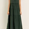 ENGLISH FACTORY Boho Dresses | Tops*- Sleeveless Ruffled Maxi Dress OLIVE